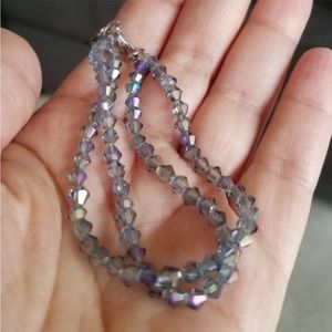 Swarovski Elements Silver Aurora Borealis Double Row Crystal Bracelet NWT